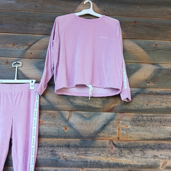 Hurley Pink Plush Velvet Ribbed Long Sleeve Casual  Loungewear Set Womens Sz S - Picture 3 of 8
